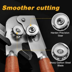 Manual Can Opener With Solid Wood Handle, Sharp Smooth Edge Blade