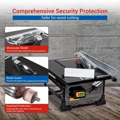 Portable Table Saw 8-inch For Jobsite - 6.7-Amp Copper Motor, 3576RPM, 24T Blade, Compact With Sliding Miter Gauge For DIY Woodworking 4 Portable Table Saw 8-inch For Jobsite - 6.7-Amp Copper Motor, 3576RPM, 24T Blade, Compact With Sliding Miter Gauge For DIY Woodworking - Image 2