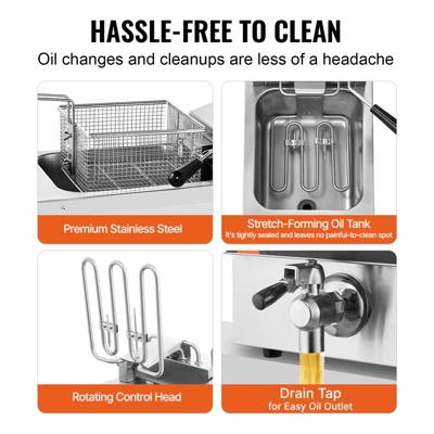 VEVOR Commercial Deep Fryer, Dual Tank 3500W Electric Countertop Fryer, 2 X 9Qt / 8.5L Double Oil Fryer With 2 Baskets, 1mm Thickened Stainless Steel 7 VEVOR Commercial Deep Fryer, Dual Tank 3500W Electric Countertop Fryer, 2 X 9Qt / 8.5L Double Oil Fryer With 2 Baskets, 1mm Thickened Stainless Steel - Image 5