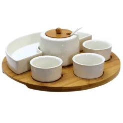 8pc Stoneware Party Serving Set White - Elama: Bamboo & Stoneware, Microwave & Dishwasher Safe, Includes Condiment & 4 Bowls -Target KitchenAid GUEST 91d86e8f 7e54 4a0b a026 8d232d30a712