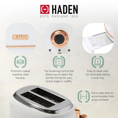 Haden Heritage 2 Slice Wide Slot Stainless Steel Toaster Bundled With 1.7 Liter Stainless Steel Electric Water Kettle, Ivory & Copper 4 Haden Heritage 2 Slice Wide Slot Stainless Steel Toaster Bundled With 1.7 Liter Stainless Steel Electric Water Kettle, Ivory & Copper - Image 2