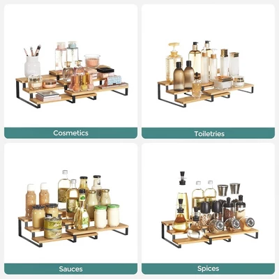 SONGMICS Spice Rack, Set Of 2 Cabinet Shelf Organizers, 3-Tier Extendable Spice Holder, Bamboo, Cupboard, Countertop 9 SONGMICS Spice Rack, Set Of 2 Cabinet Shelf Organizers, 3-Tier Extendable Spice Holder, Bamboo, Cupboard, Countertop - Image 7