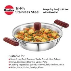 Hawkins 2.5L Tri Ply Stainless Steel Induction Compatible Deep Fry Pan Kadhai With Glass Lid: Hand Wash, Gas & Induction Safe -Target KitchenAid GUEST 9235e122 936c 4a6f be51 1c4ea828b154