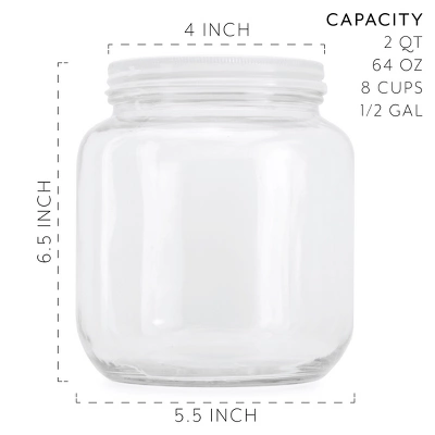 Cornucopia Brands 64oz Clear Wide-Mouth Glass Jar W/ Metal Lid; 2 Quart Food Storage Jar 4 Cornucopia Brands 64oz Clear Wide-Mouth Glass Jar W/ Metal Lid; 2 Quart Food Storage Jar - Image 2