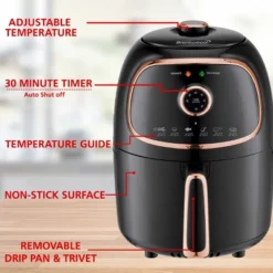 Brentwood AF-202BK 2 Quart Small Electric Air Fryer Copper With Timer And Temp Control