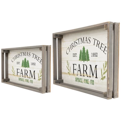 Northlight Set Of 2 Gray And White Farm Fresh Christmas Trees Wooden Tray Hanging Signs 21" 9 Northlight Set Of 2 Gray And White Farm Fresh Christmas Trees Wooden Tray Hanging Signs 21" - Image 7