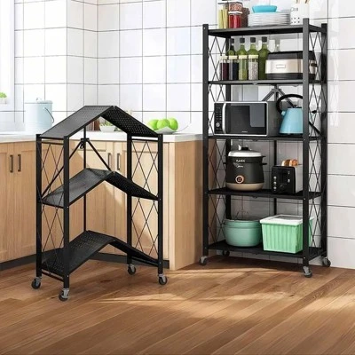 1 Set Of Carbon Steel Kitchen Rack Floor-Standing Free Installation Large Folding Shelf 3 1 Set Of Carbon Steel Kitchen Rack Floor-Standing Free Installation Large Folding Shelf