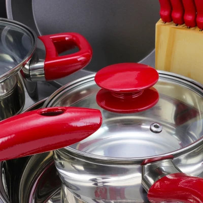 MegaChef 22 Piece Cookware Combo Set In Red 4 MegaChef 22 Piece Cookware Combo Set In Red - Image 2
