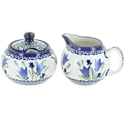 Blue Rose Polish Pottery 694-711 Zaklady Cream & Sugar Set 7 Blue Rose Polish Pottery 694-711 Zaklady Cream & Sugar Set - Image 5