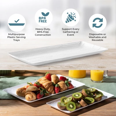 Posh Setting 6.25 X 14 Inch Rectangle White Plastic Serving Tray - 5 Pack 4 Posh Setting 6.25 X 14 Inch Rectangle White Plastic Serving Tray - 5 Pack - Image 2