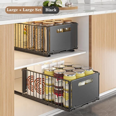 CuisinSmart 2PCS Pull Out Cabinet Organiser, Extendable Slide Out Drawer Adhesive, Storage Shelf With Adhesive Film, Roll-Out Drawer Organiser Shelf 3 CuisinSmart 2PCS Pull Out Cabinet Organiser, Extendable Slide Out Drawer Adhesive, Storage Shelf With Adhesive Film, Roll-Out Drawer Organiser Shelf