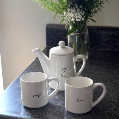 Live, Laugh, Love Tea For Two Set (15 Oz Teapot With 2 - 8 Oz Cups) 4 Live, Laugh, Love Tea For Two Set (15 Oz Teapot With 2 - 8 Oz Cups) - Image 2