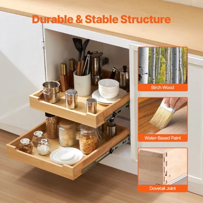 VEVOR 2 Tier Pull Out Cabinet Organizer, 20"W X 21"D Cabinet Drawer, Soft Close Slide Out Shelf, Heavy-Duty Sliding Wood Drawer 4 VEVOR 2 Tier Pull Out Cabinet Organizer, 20"W X 21"D Cabinet Drawer, Soft Close Slide Out Shelf, Heavy-Duty Sliding Wood Drawer - Image 2