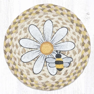 Earth Rugs Floral Bee Kitchen Mat – 10" Round Natural Fiber Hot Pad 5 Earth Rugs Floral Bee Kitchen Mat – 10" Round Natural Fiber Hot Pad - Image 3