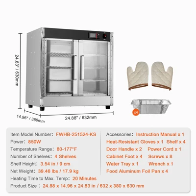 VEVOR Hot Box Food Warmer, 4-Tier Concession Warmer With Water Tray, 4 Pans, Glass Double-door And Adjustable Shelves 9 VEVOR Hot Box Food Warmer, 4-Tier Concession Warmer With Water Tray, 4 Pans, Glass Double-door And Adjustable Shelves - Image 7
