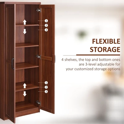 Yukimo 63" 2-Door Kitchen Pantry Storage Cabinet, 5-Tier Shelving With 2 Adjustable Shelves, Brown 6 Yukimo 63" 2-Door Kitchen Pantry Storage Cabinet, 5-Tier Shelving With 2 Adjustable Shelves, Brown - Image 4