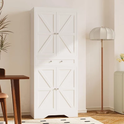 Acekool 72" Kitchen Pantry Cabinet With 4 Doors, 6 Adjustable Shelves & Slide-Out Drawer – Tall Farmhouse Storage Cabinet For Kitchen Room, White 11 Acekool 72" Kitchen Pantry Cabinet With 4 Doors, 6 Adjustable Shelves & Slide-Out Drawer – Tall Farmhouse Storage Cabinet For Kitchen Room, White - Image 9