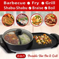 Brentwood 1,200-Watt 2-Qt. 2-Sided Electric Hot Pot And Korean BBQ Grill, Black