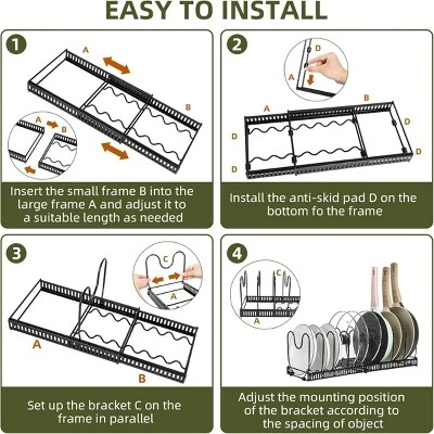FURNIinspire Kitchen Rack Pot Rack Expandable Pan Organizer Lid Holder Adjustable Kitchen Cabinet Cookware Frying Rack, Black, 12.29"*8.19"*2.73" 7 FURNIinspire Kitchen Rack Pot Rack Expandable Pan Organizer Lid Holder Adjustable Kitchen Cabinet Cookware Frying Rack, Black, 12.29"*8.19"*2.73" - Image 5