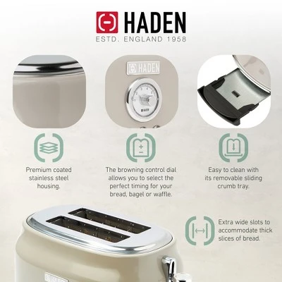 Haden Dorset 2 Slice Wide Slot Stainless Steel Toaster Bundled With 1.7 Liter Stainless Steel Electric Kettle With 360-Degree Base, Putty & Chrome 5 Haden Dorset 2 Slice Wide Slot Stainless Steel Toaster Bundled With 1.7 Liter Stainless Steel Electric Kettle With 360-Degree Base, Putty & Chrome - Image 3