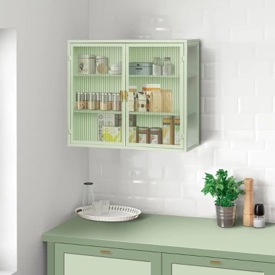 GlasFlength Kitchen Storage Kitchen Pantry Wall Cabinet Cupboard Food Pantry Cabinet With Glass Doors For Kitchen, Green, 27.56"*9.06"*23.62" 3 GlasFlength Kitchen Storage Kitchen Pantry Wall Cabinet Cupboard Food Pantry Cabinet With Glass Doors For Kitchen, Green, 27.56"*9.06"*23.62"