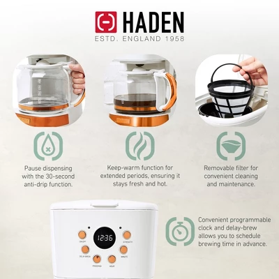 Haden Heritage 2 Slice Wide Slot Stainless Steel Toaster Bundled With 12 Cup Programmable Drip Coffee Maker Coffee Machine, Ivory & Copper 4 Haden Heritage 2 Slice Wide Slot Stainless Steel Toaster Bundled With 12 Cup Programmable Drip Coffee Maker Coffee Machine, Ivory & Copper - Image 2
