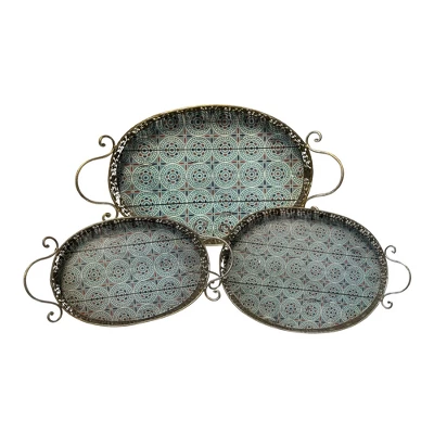 Essential Decor & Beyond 3-Piece Metal Oval Tray Silver With Handle 6 Essential Decor & Beyond 3-Piece Metal Oval Tray Silver With Handle - Image 4