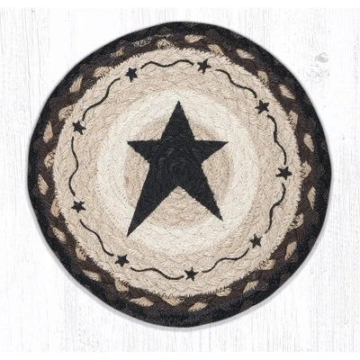 Earth Rugs Round Jute Trivet 10"x10" – Primitive Black Star Design On Natural Braided Fiber 5 Earth Rugs Round Jute Trivet 10"x10" – Primitive Black Star Design On Natural Braided Fiber - Image 3