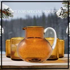 Artland Iris 90oz Hand Blown Pitcher & Set Of 4 14oz DOF Glasses, Lead-Free Bubble Shape Glassware For Stylish Serving And Dining -Target KitchenAid GUEST 9b11ed02 61b8 4fa3 88a9 c0923244093a