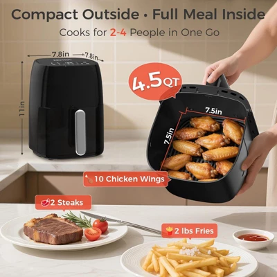 OSTBA Air Fryer With 3D Rapid Air Circulation, Digital Touch Screen, Adjustable Temp & Time, Dishwasher Safe, Oil-Free Healthy Cooking, 4.5 QT 4 OSTBA Air Fryer With 3D Rapid Air Circulation, Digital Touch Screen, Adjustable Temp & Time, Dishwasher Safe, Oil-Free Healthy Cooking, 4.5 QT - Image 2