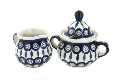 Blue Rose Polish Pottery 944-945 Zaklady Cream & Sugar Set 7 Blue Rose Polish Pottery 944-945 Zaklady Cream & Sugar Set - Image 5