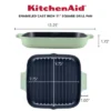 KitchenAid 11" Enameled Cast Iron Square Grill And Roasting Pan - Pistachio: Hand Wash, Electric & Gas Compatible