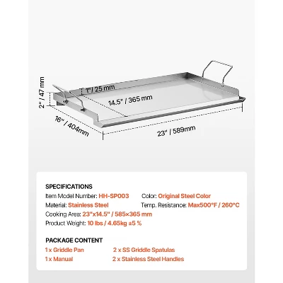 VEVOR Stainless Steel Griddle, 23x16 Inch Universal Flat Top Rectangular Plate, Gas Grill Griddle For BBQ Grill, Teppanyaki, Silver 9 VEVOR Stainless Steel Griddle, 23x16 Inch Universal Flat Top Rectangular Plate, Gas Grill Griddle For BBQ Grill, Teppanyaki, Silver - Image 7