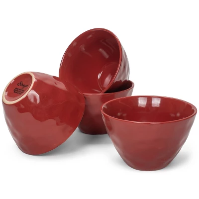 Elanze Designs Dimpled Ceramic 5.5 Inch Contemporary Serving Bowls Set Of 4, Red 5 Elanze Designs Dimpled Ceramic 5.5 Inch Contemporary Serving Bowls Set Of 4, Red - Image 3