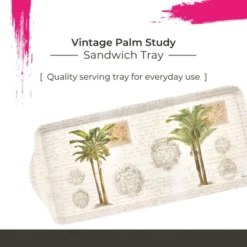 Pimpernel Vintage Palm Study Sandwich Tray - Rectangular Melamine Snack Tray With Tropical Botanical Palm Design - Dishwasher Safe Serving Platter
