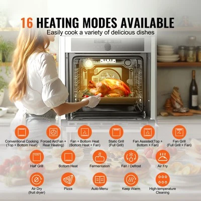 VEVOR Single Wall Oven, 24" Electric Built-in Wall Oven With 16 Cooking Functions, 2.68 Cu.Ft Electric Wall Ovens With Timer, 3150W Electric Oven 4 VEVOR Single Wall Oven, 24" Electric Built-in Wall Oven With 16 Cooking Functions, 2.68 Cu.Ft Electric Wall Ovens With Timer, 3150W Electric Oven - Image 2