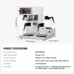 VEVOR 12 Cups Commercial Drip Coffee Maker, Coffee Maker Machine With 3 Glass Carafes And 3 Warmer Plates, Stainless Steel Pour Over Coffee Brewer -Target KitchenAid GUEST 9d056d89 1ac2 42c7 afc9 944f2201f93c