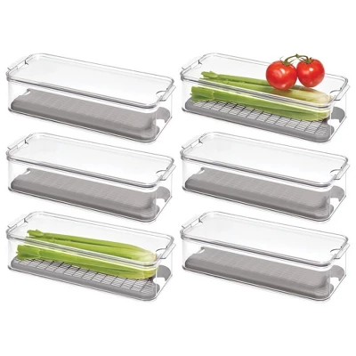 IDesign Set Of 6 Fridge Produce Bins With Drainage Tray - Clear/Gray 10 IDesign Set Of 6 Fridge Produce Bins With Drainage Tray - Clear/Gray - Image 8