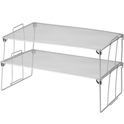 YBM Home Stackable And Foldable Silver Steel Mesh Storage Rack Shelf, Pack Of 2 3 YBM Home Stackable And Foldable Silver Steel Mesh Storage Rack Shelf, Pack Of 2