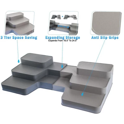 5 Star Super Deals 2 Non Slip 3 Tier Expandable Spice Rack Step Shelf Organizer - Shelf Extends 16.5" To 24.5" For Kitchen, Refrigerator, Pantry 3 5 Star Super Deals 2 Non Slip 3 Tier Expandable Spice Rack Step Shelf Organizer - Shelf Extends 16.5" To 24.5" For Kitchen, Refrigerator, Pantry