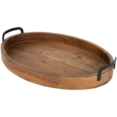 Northlight Acacia Wood Trays With Metal Handles - Set Of 3 - 21.75" 8 Northlight Acacia Wood Trays With Metal Handles - Set Of 3 - 21.75" - Image 6