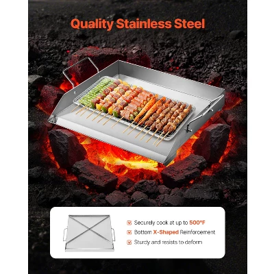 VEVOR Stainless Steel Griddle, 18x16 Inch Universal Flat Top Rectangular Plate, Gas Grill Griddle For BBQ Grill, Teppanyaki, Silver 4 VEVOR Stainless Steel Griddle, 18x16 Inch Universal Flat Top Rectangular Plate, Gas Grill Griddle For BBQ Grill, Teppanyaki, Silver - Image 2