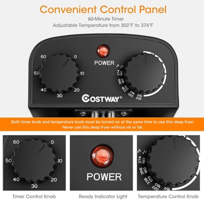 Costway Electric Deep Fryer 3.2 QT/12-Cup Stainless Steel 1700W With Frying Basket 10 Costway Electric Deep Fryer 3.2 QT/12-Cup Stainless Steel 1700W With Frying Basket - Image 8