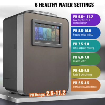 VEVOR Alkaline Water Ionizer Machine, PH 2.5-11.2 Alkaline Acidic Hydrogen Water Purifier, 6 Water Settings Home Filtration System, Up To -850mV ORP 4 VEVOR Alkaline Water Ionizer Machine, PH 2.5-11.2 Alkaline Acidic Hydrogen Water Purifier, 6 Water Settings Home Filtration System, Up To -850mV ORP - Image 2