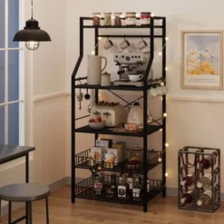 5-Tier Kitchen Storage Rack With Microwave Stand, Metal Shelves With 8 S-Hooks, 2 Wire Baskets & Spice Rack For Kitchen, Pantry, Counter -Target KitchenAid GUEST a05de907 fd92 4ae0 8e06 fd4b253a075e