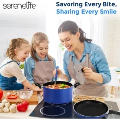 SereneLife Home Kitchen Cookware Set – 15-Piece Non-Stick Pots & Pans Set With Heat Resistant Lacquer Finish