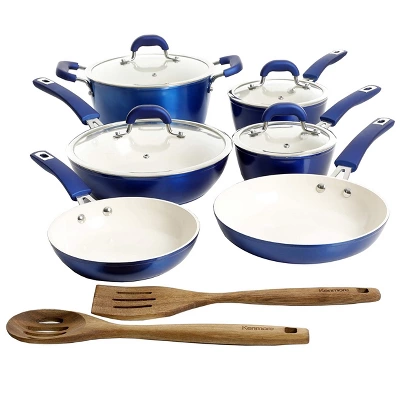 Kenmore Arlington Aluminum Ceramic Coated Nonstick Cookware Set In Metallic Blue 3 Kenmore Arlington Aluminum Ceramic Coated Nonstick Cookware Set In Metallic Blue