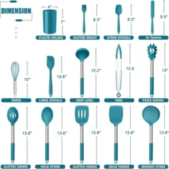 BRINJOY 14-Piece Silicone Kitchen Utensil Set - Heat Resistant Non-Scratch Cooking Tools With Stand,Blue