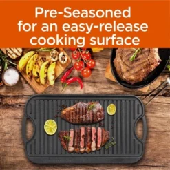COMMERCIAL CHEF Pre-Seasoned Cast Iron Reversible Grill Griddle 20" X 10", Black