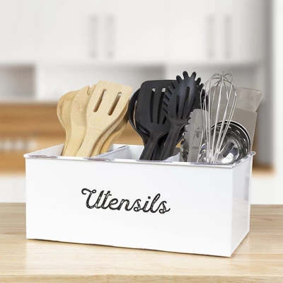 AuldHome Design Large Enamelware Utensil Holder, White Farmhouse Cooking Caddy Or Spoons/Forks/Knives Storage For Countertop And Table 3 AuldHome Design Large Enamelware Utensil Holder, White Farmhouse Cooking Caddy Or Spoons/Forks/Knives Storage For Countertop And Table